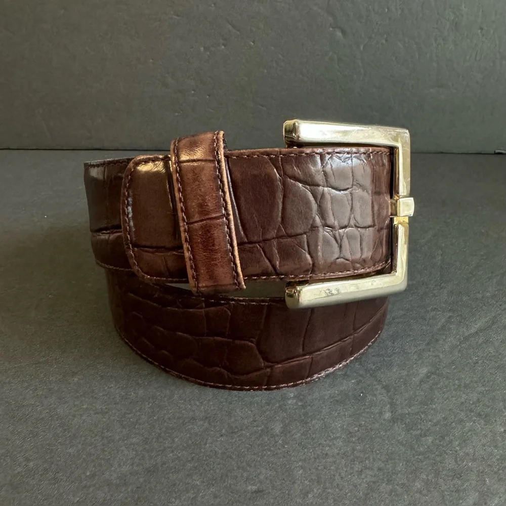 Vintage Nordstrom Brown Leather Belt Wide‎ Alligator Grain Womens Small / Medium